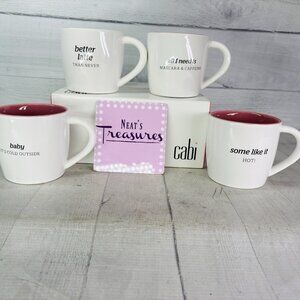 Cabi BETTER LATTE , ALL I NEED + More White Pink 14 oz Coffee Mug Cup Set 4 NEW